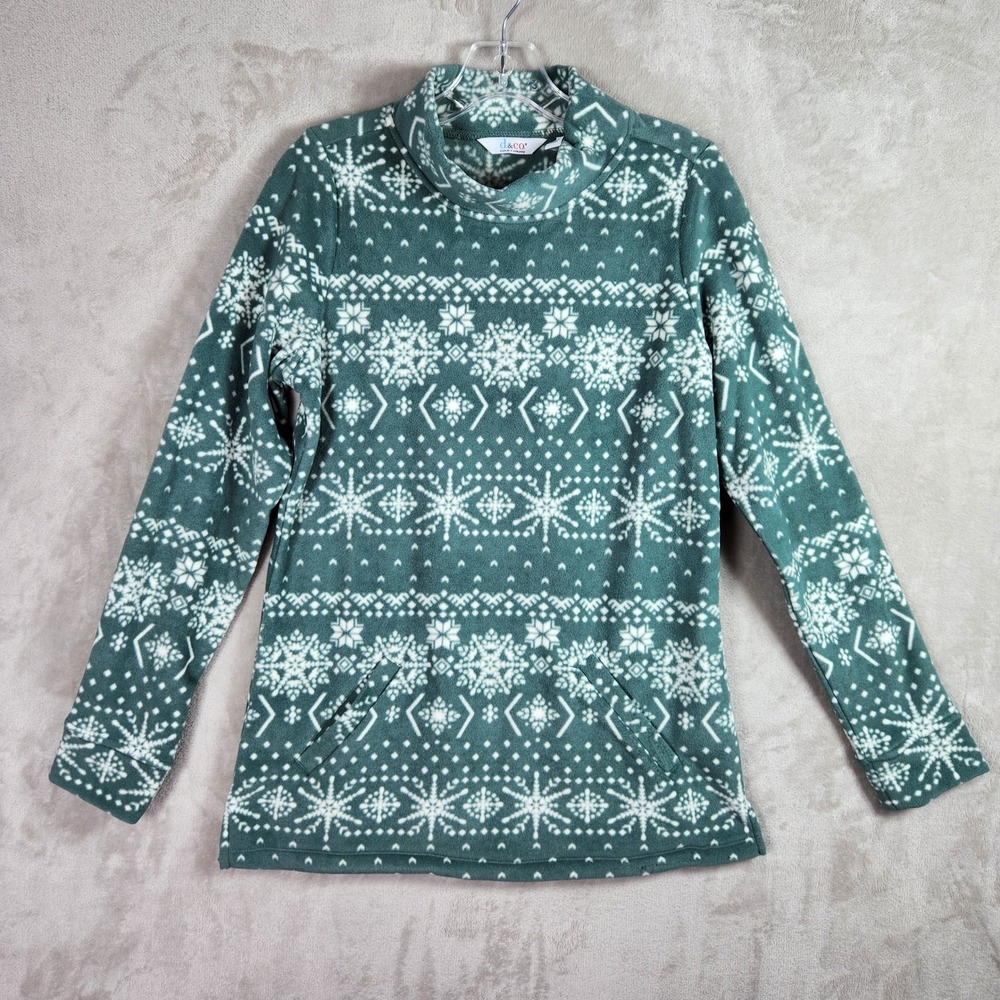 Denim & Co Tunic Womens XXS Spruce Green Fleece Mock Neck Long Sleeve A627231